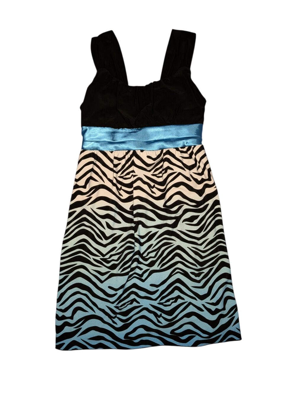 Rare Editions Girls Black & Blue Ombre Zebra Stripe Empire Waist Dress Size 7/8